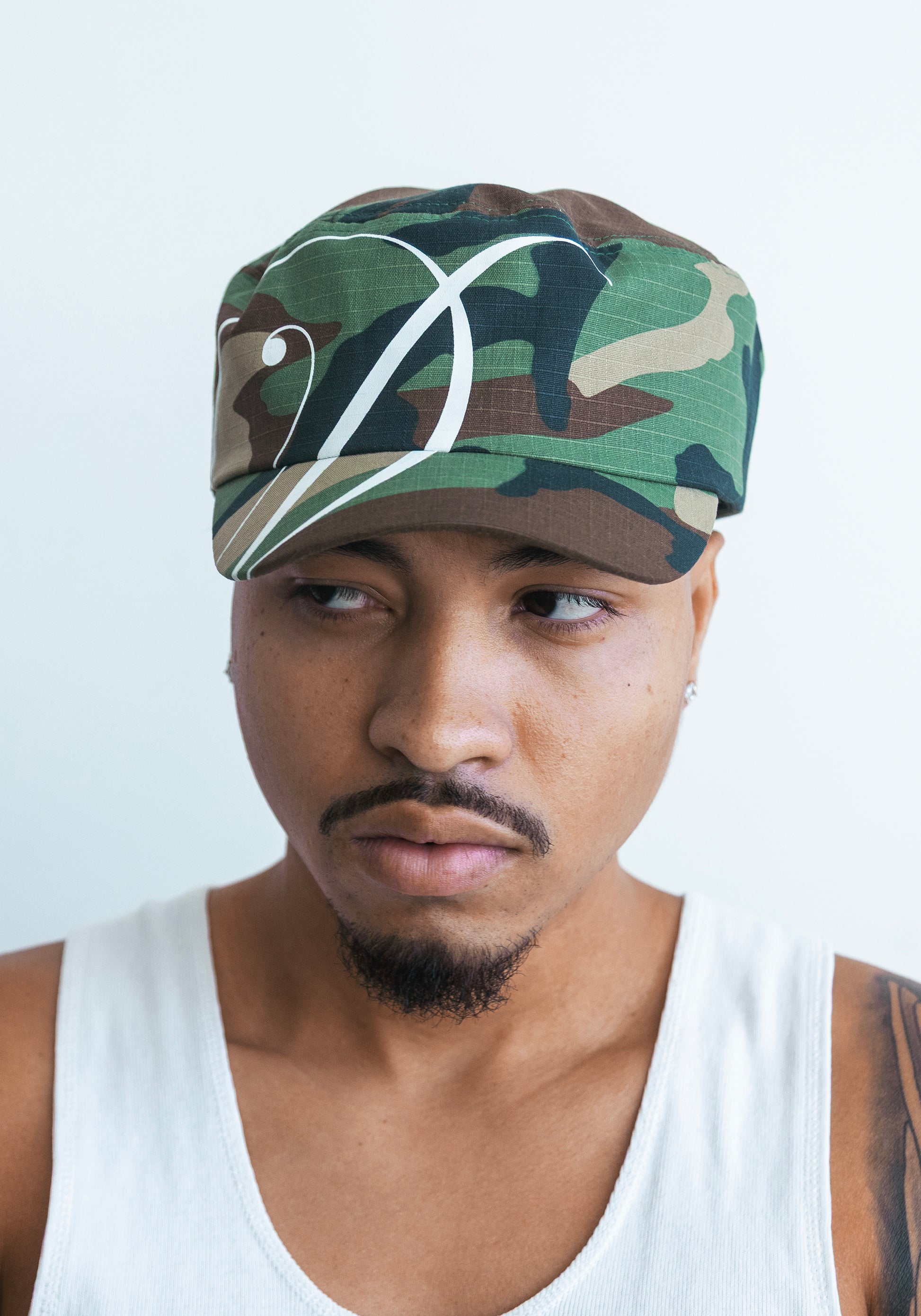 DACY short brim hat in camouflage print, front view